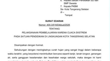 Disdikbud Tangsel Izinkan PJJ Imbas Cuaca Ekstrem hingga 28 Januari